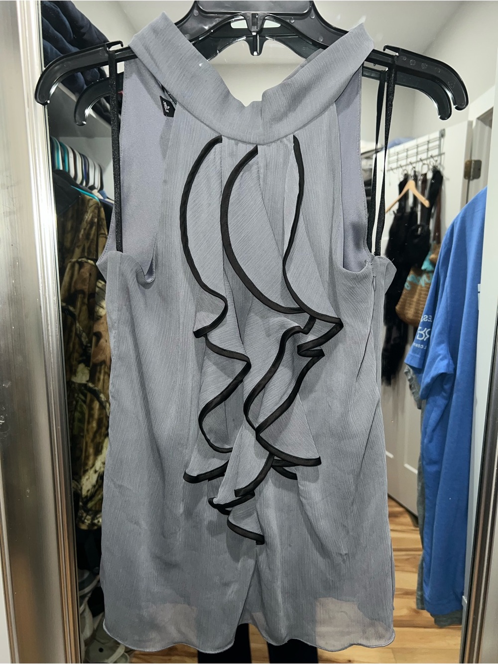 Bwear Light Gray Ruffle Neck Sleeveless Blouse